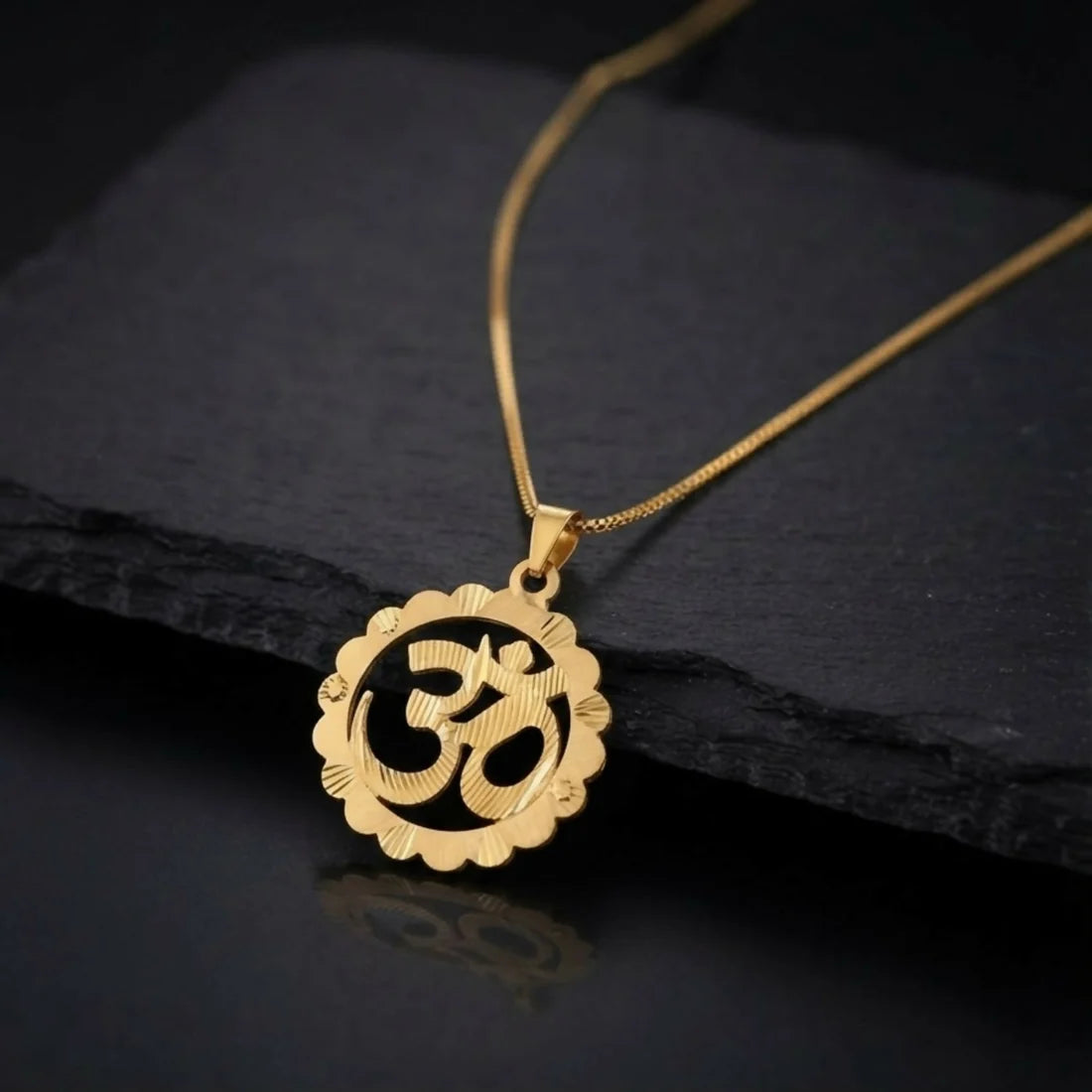 Modi's Gold-Tone Om Pendant Necklace with Floral Border – Elegant Spiritual