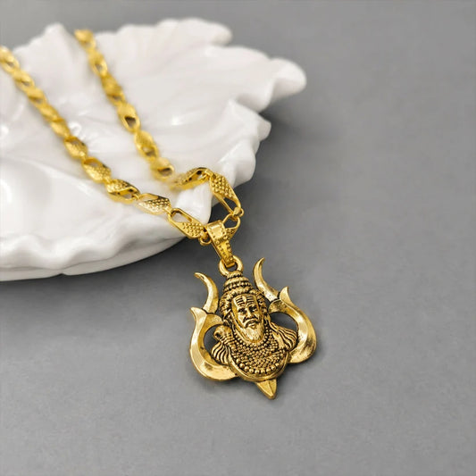 Amit Shah's Gold-Tone Shiva Trishul Pendant with Rudraksha Necklace Set – 3 in One Combo