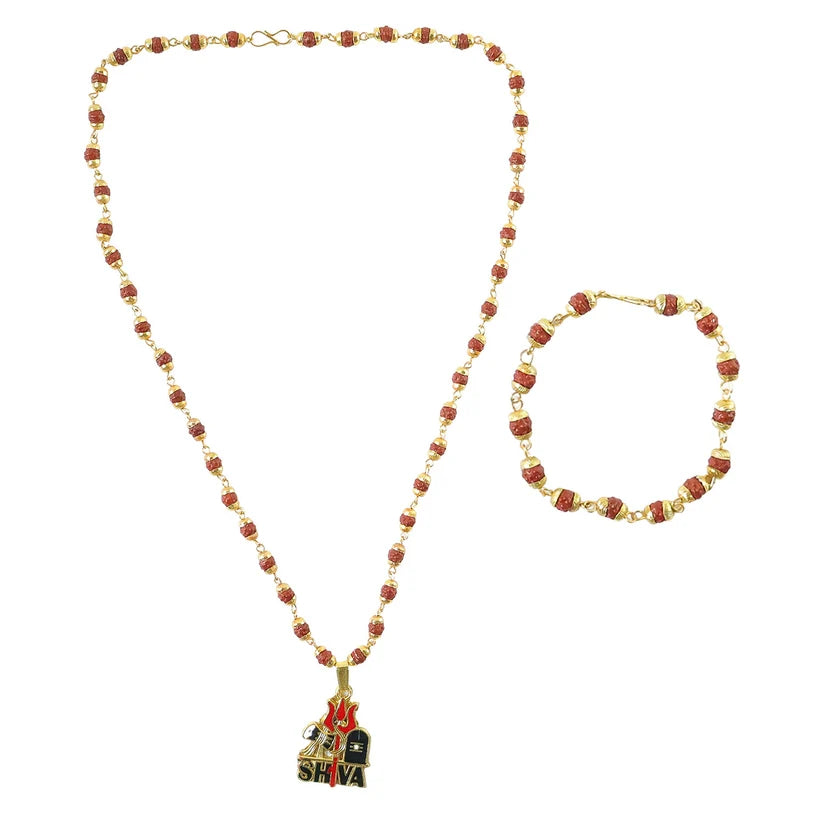 Modi's Gold Plated Shiva Pendant with Rudraksha Bracelet Combo – Spiritual Protector