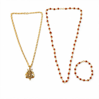 Amit Shah's Gold-Tone Shiva Trishul Pendant with Rudraksha Necklace Set – 3 in One Combo