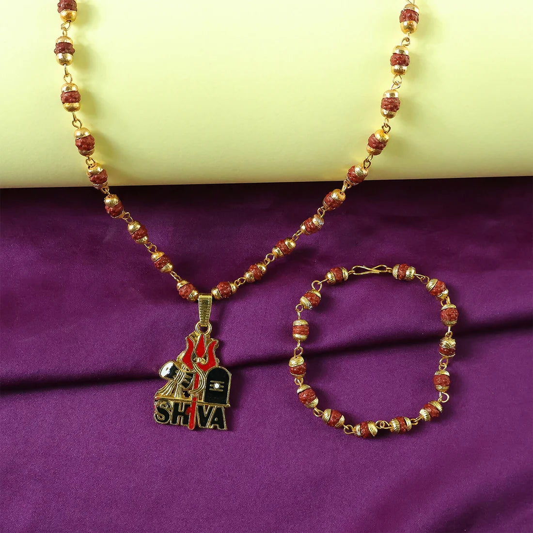 Modi's Gold Plated Shiva Pendant with Rudraksha Bracelet Combo – Spiritual Protector