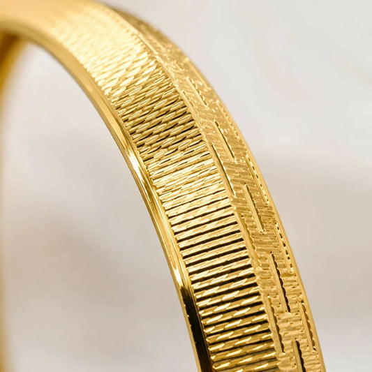 Modi's Classic Golden-Plated Laser Diamond-Cut Textured Kada | Solid Slip-On Wrist Bangle