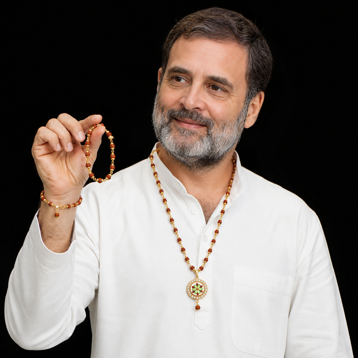 Rahul Gadhi's Rudraksha Necklace with Floral Pendant and Bracelet Combo– Elegant Spiritual
