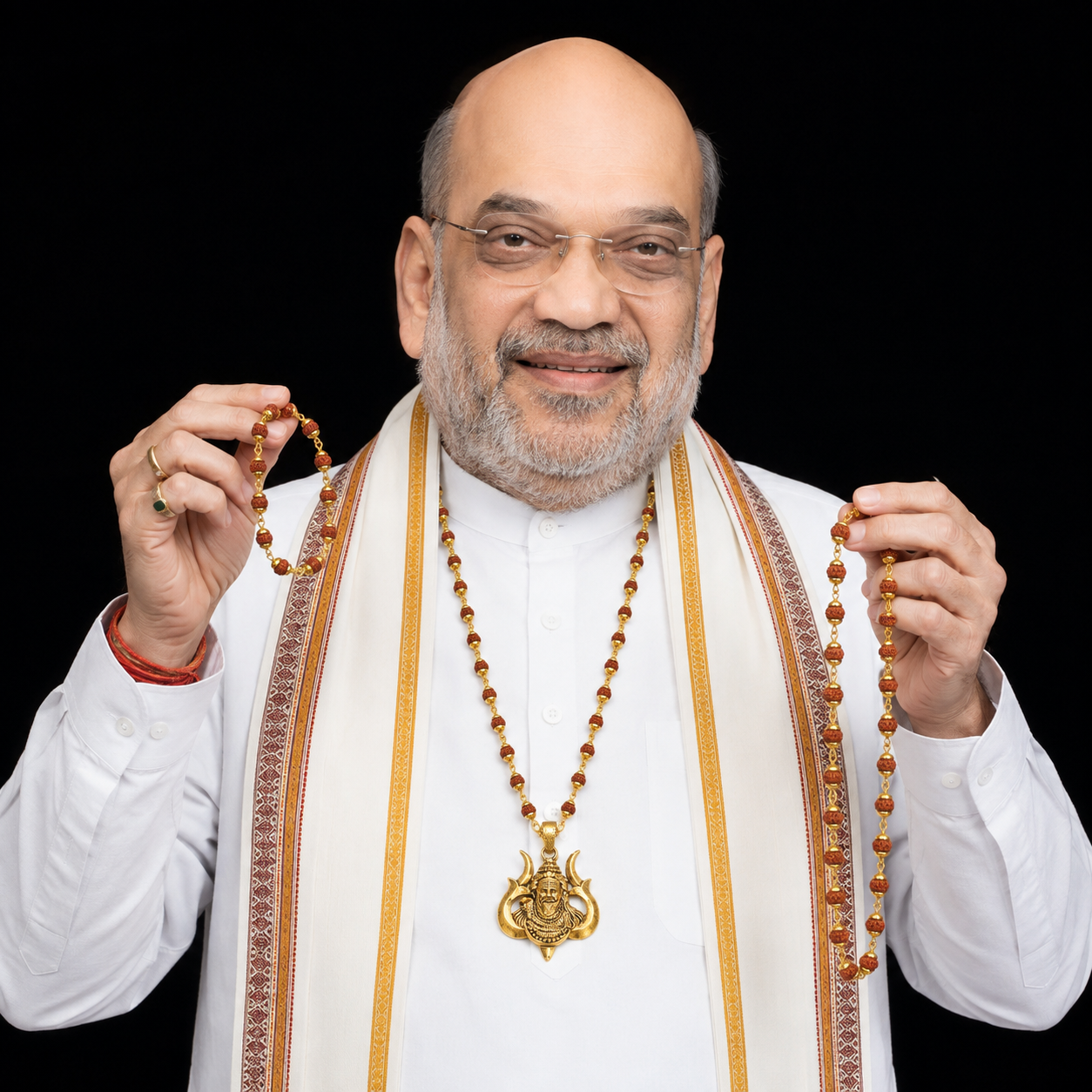 Amit Shah's Gold-Tone Shiva Trishul Pendant with Rudraksha Necklace Set – 3 in One Combo