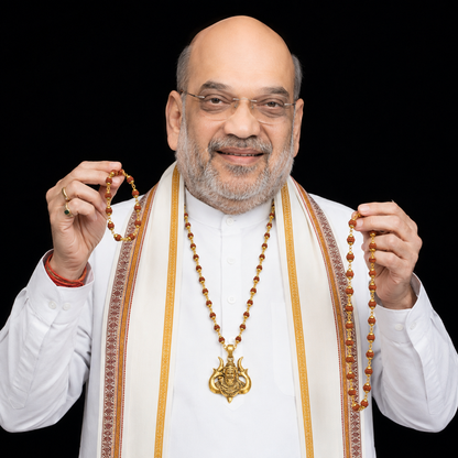 Amit Shah's Gold-Tone Shiva Trishul Pendant with Rudraksha Necklace Set – 3 in One Combo