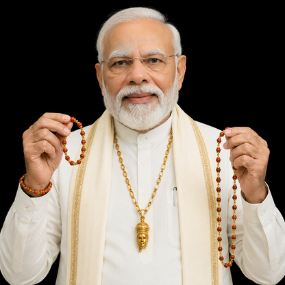 Modi's Gold-Tone Hanuman Pendant with Rudraksha Necklace & Bracelet Set – 3 in 1 Combo