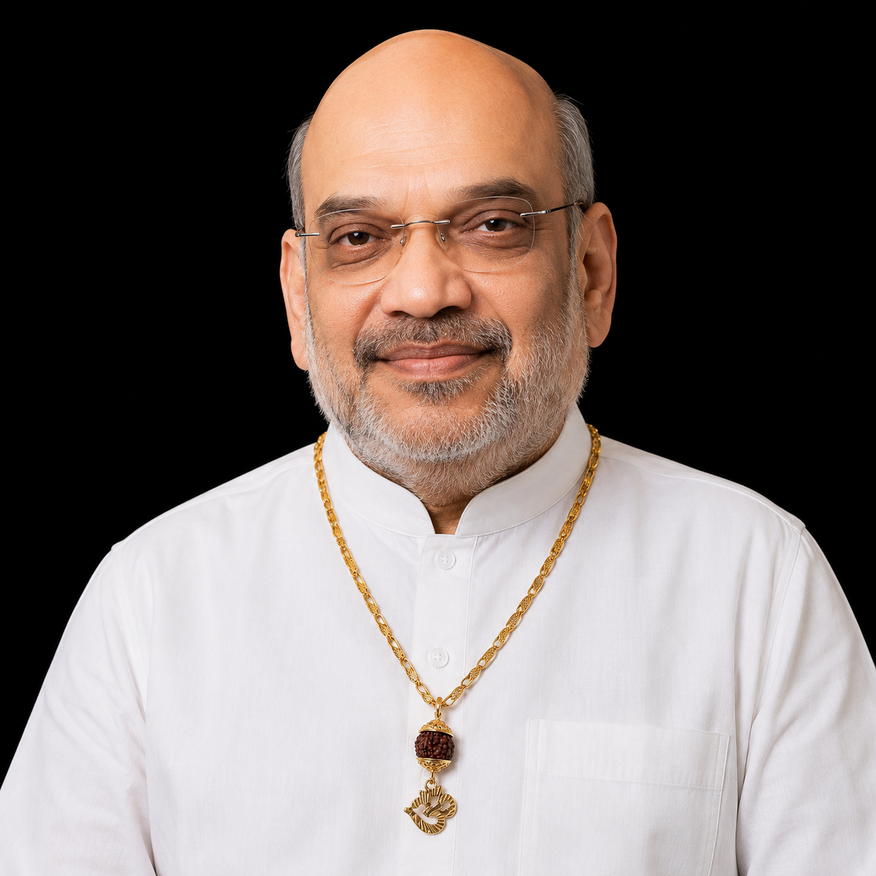 Amit Shah's Gold Finish Rudraksha Om Pendant Chain – Elegant & Spiritual Accessory