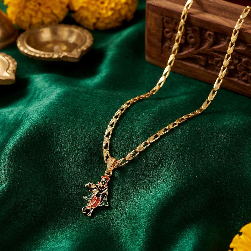 Rahul Gandhi's Gold Plated Lord Krishna Pendant Necklace – Elegant Dancing Krishna Design