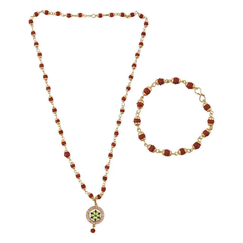 Rahul Gadhi's Rudraksha Necklace with Floral Pendant and Bracelet Combo– Elegant Spiritual