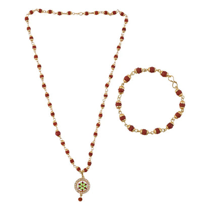 Rahul Gadhi's Rudraksha Necklace with Floral Pendant and Bracelet Combo– Elegant Spiritual