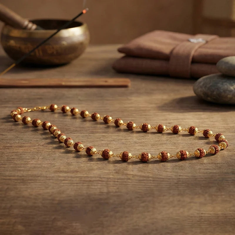 Gold Plated Rudraksha Mala Necklace – Spiritual & Elegant Design