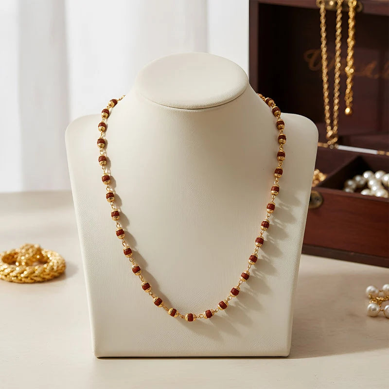 Gold Plated Rudraksha Mala Necklace – Spiritual & Elegant Design