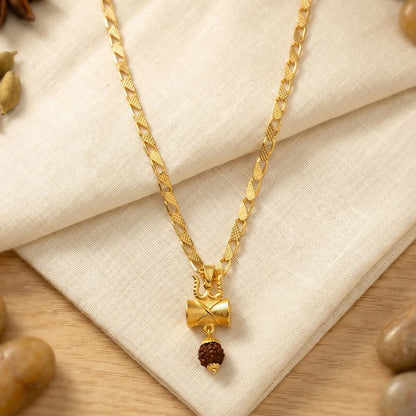 Modi's Gold Plated Rudraksha Damru Pendant Chain – Sacred Spiritual