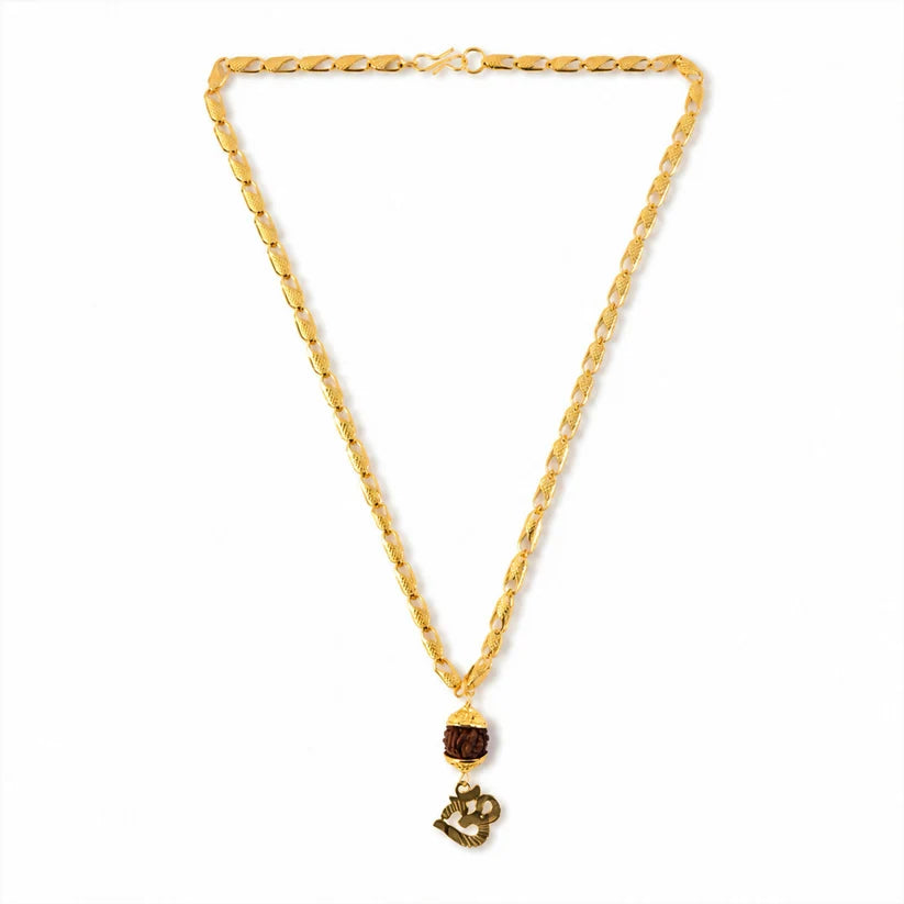 Amit Shah's Gold Finish Rudraksha Om Pendant Chain – Elegant & Spiritual Accessory