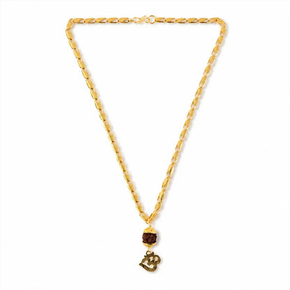 Amit Shah's Gold Finish Rudraksha Om Pendant Chain – Elegant & Spiritual Accessory