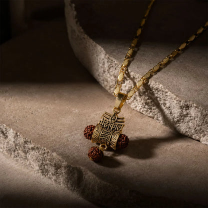 Kejriwal's Gold Finish Mahakal Rudraksha Damru Pendant Chain | Spiritual Protector