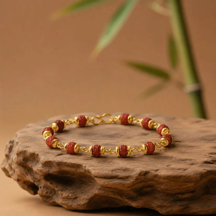 Amit Shah's Gold-Tone Shiva Trishul Pendant with Rudraksha Necklace Set – 3 in One Combo