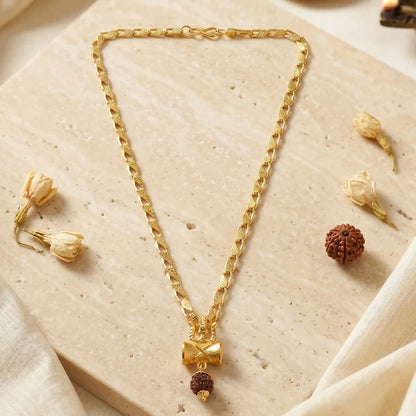 Modi's Gold Plated Rudraksha Damru Pendant Chain – Sacred Spiritual