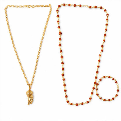 Modi's Gold-Tone Hanuman Pendant with Rudraksha Necklace & Bracelet Set – 3 in 1 Combo