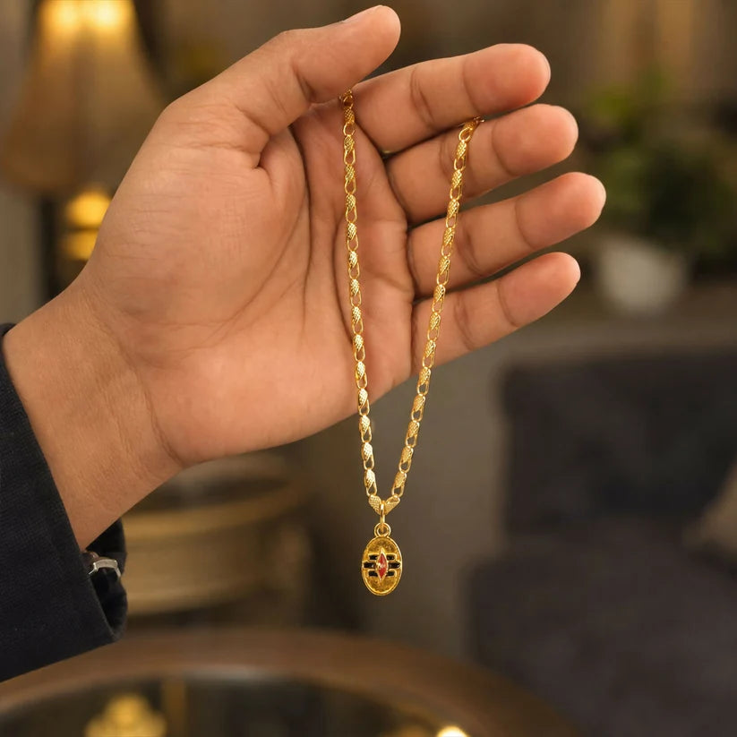 Rahul Gandhi's Gold Finish Shiv Tilak Pendant Chain – Elegant Spiritual Protector