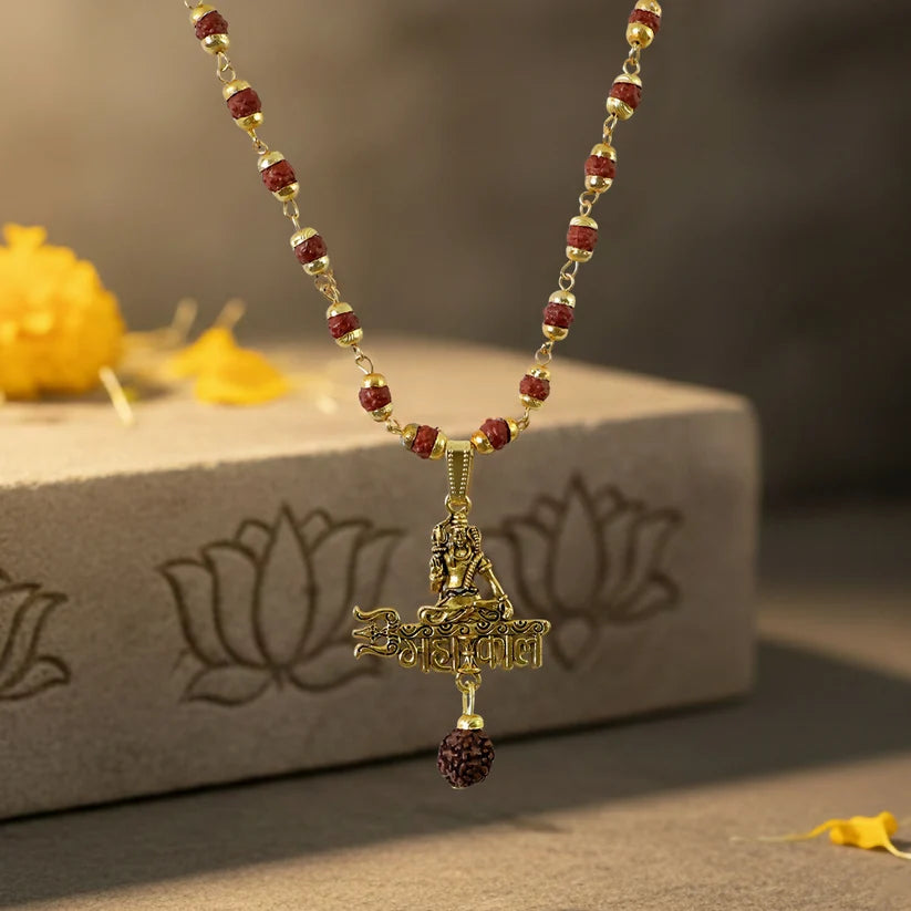 Rahul Gandhi's Gold Plated Mahakal Pendant with Rudraksha Necklace – Spiritual Strength