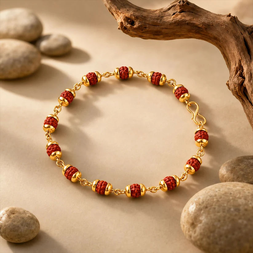 Modi's Gold-Tone Hanuman Pendant with Rudraksha Necklace & Bracelet Set – 3 in 1 Combo
