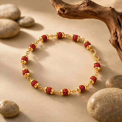 Modi's Gold-Tone Hanuman Pendant with Rudraksha Necklace & Bracelet Set – 3 in 1 Combo