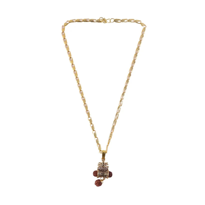 Kejriwal's Gold Finish Mahakal Rudraksha Damru Pendant Chain | Spiritual Protector