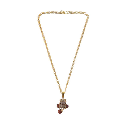 Kejriwal's Gold Finish Mahakal Rudraksha Damru Pendant Chain | Spiritual Protector