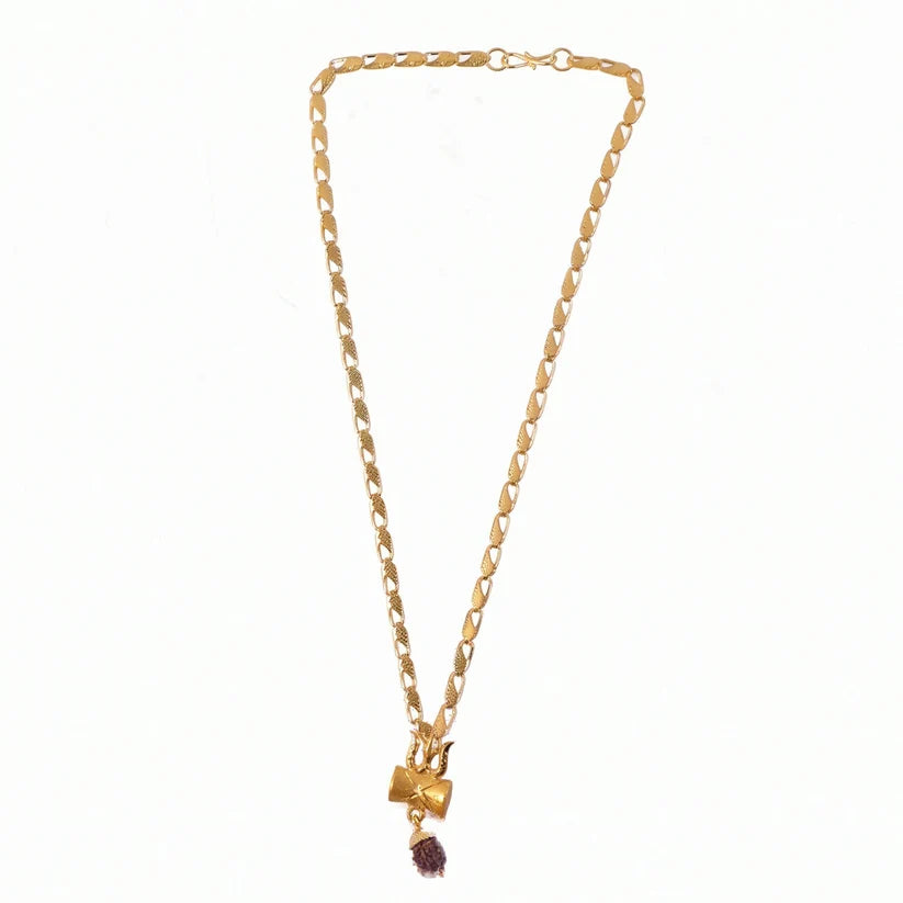 Modi's Gold Plated Rudraksha Damru Pendant Chain – Sacred Spiritual