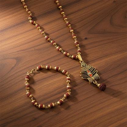 Modi's Gold Plated Mahakal Trishul Pendant with Rudraksha Mala Combo– Spiritual Protection