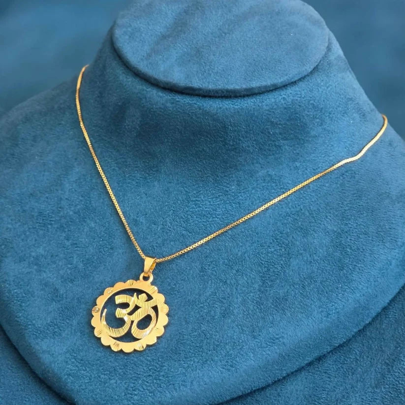 Modi's Gold-Tone Om Pendant Necklace with Floral Border – Elegant Spiritual
