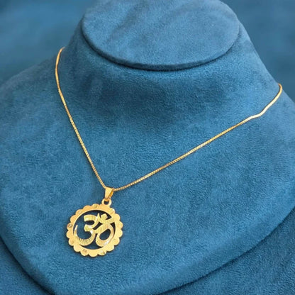 Modi's Gold-Tone Om Pendant Necklace with Floral Border – Elegant Spiritual