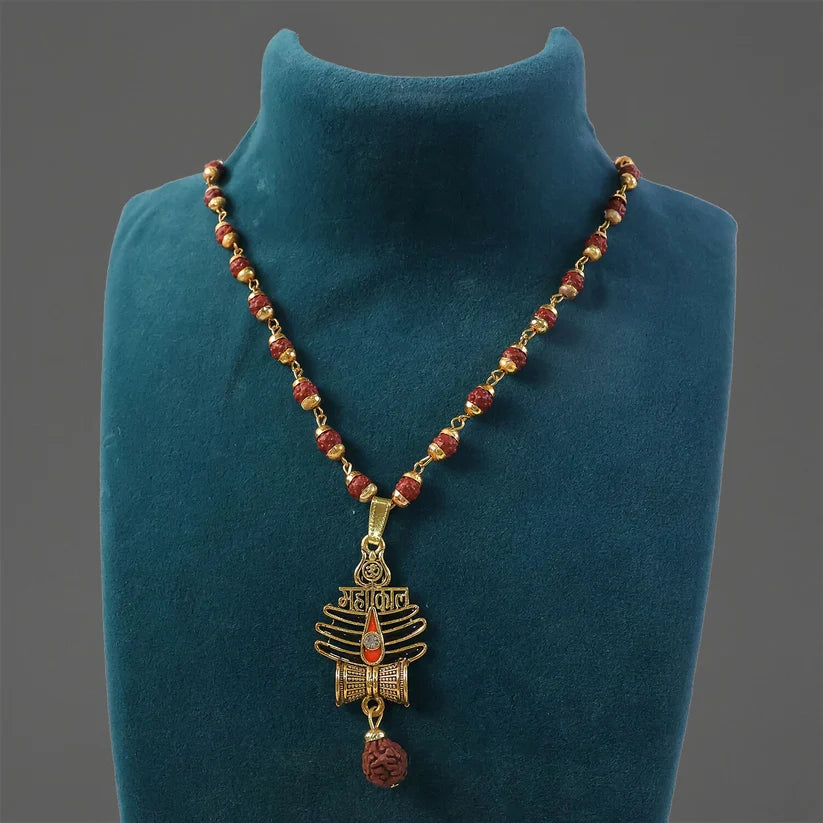 Modi's Gold Plated Mahakal Trishul Pendant with Rudraksha Mala Combo– Spiritual Protection