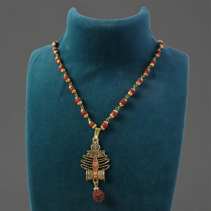 Modi's Gold Plated Mahakal Trishul Pendant with Rudraksha Mala Combo– Spiritual Protection