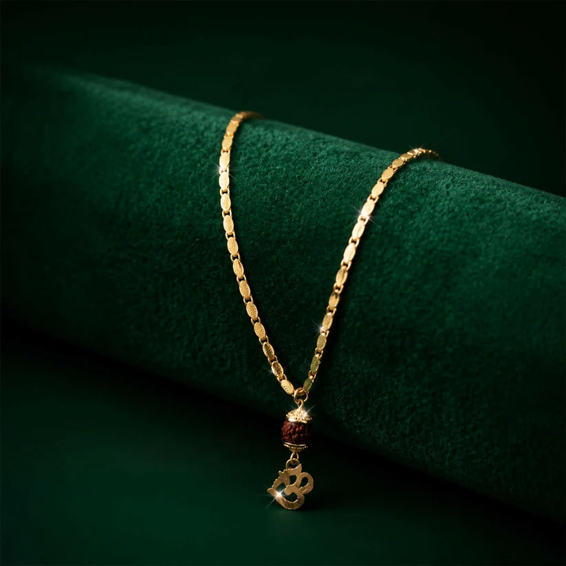 Amit Shah's Gold Finish Rudraksha Om Pendant Chain – Elegant & Spiritual Accessory
