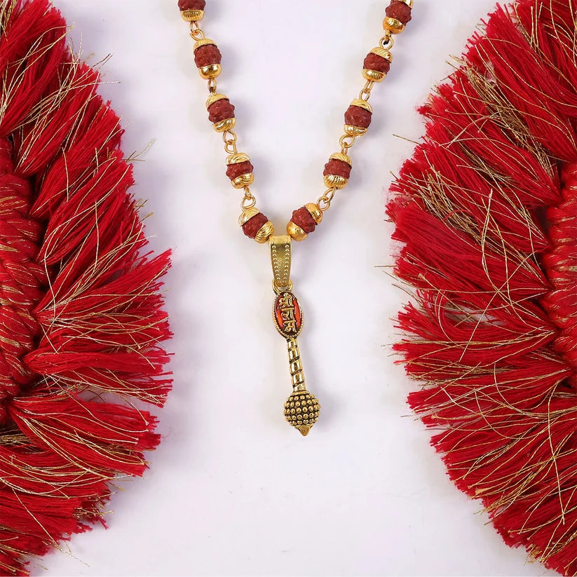 Amit Shah's Gold Plated Ram Naam Gada Pendant Necklace – Spiritual Strength & Protection